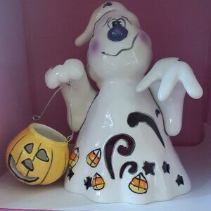 Ceramic Ghost Halloween Decor with Pumpkin Lantern